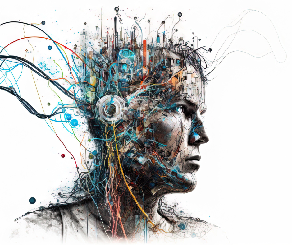 design of a head with several wires coming out from what seems to be the ear